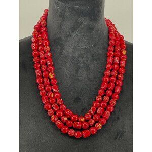 Vintage‎ Multi-Strand Red Beaded Necklace With Hook Closure